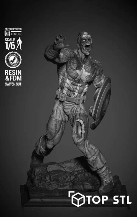 Captain America Zombie STL 3D Print Model